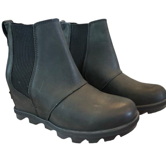 Sorel Joan of Arctic Wedge II Chelsea Boots Black Leather Women’s 6.5 Waterproof - Picture 1 of 6